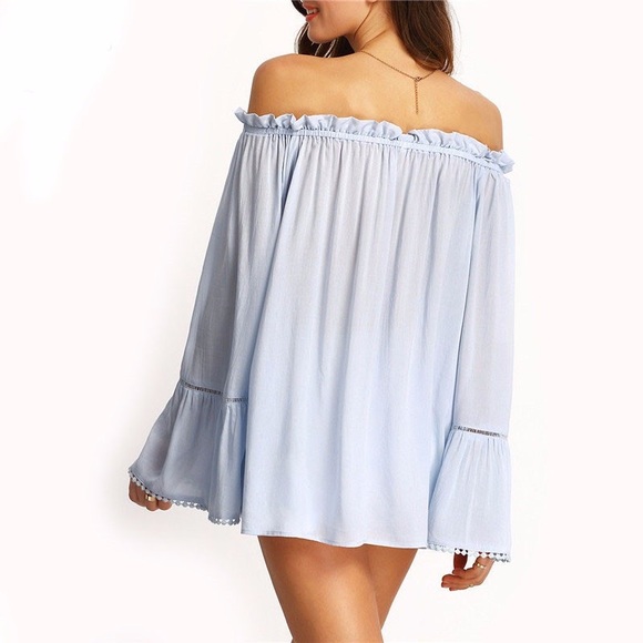 Off Shoulder Bell Sleeve Ruffle Top - Picture 3 of 8