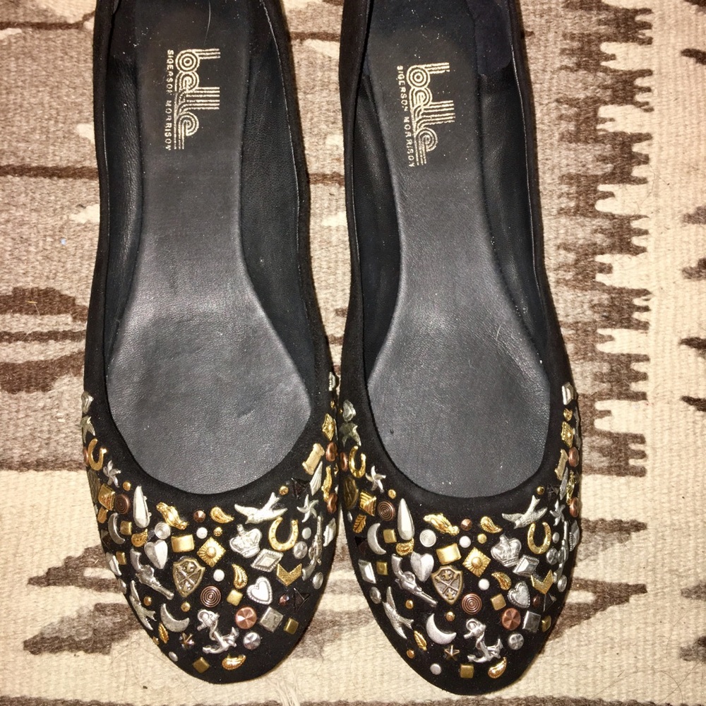 Belle black embellished suede ballet flats boho