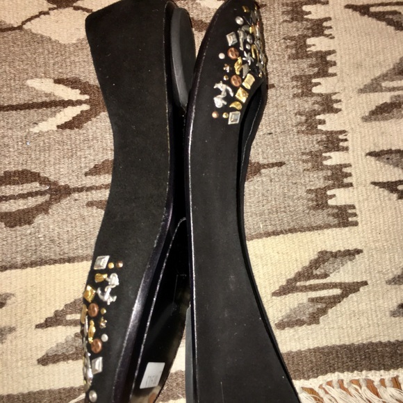 Belle black embellished suede ballet flats boho - Picture 3 of 6