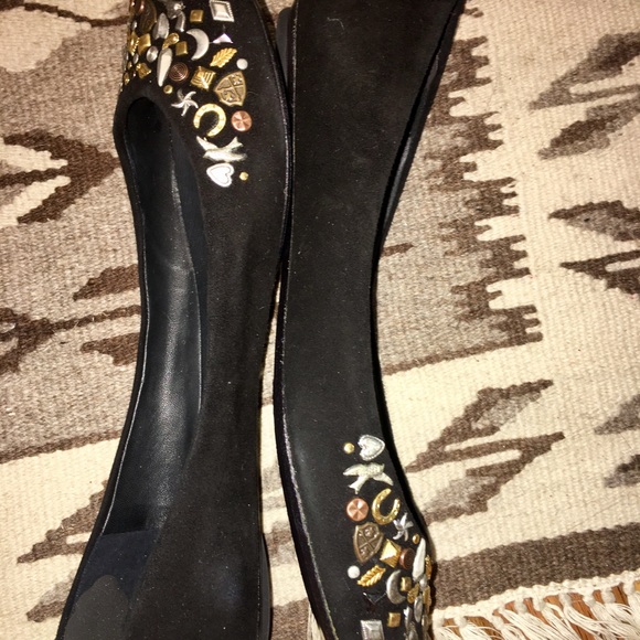 Belle black embellished suede ballet flats boho - Picture 4 of 6