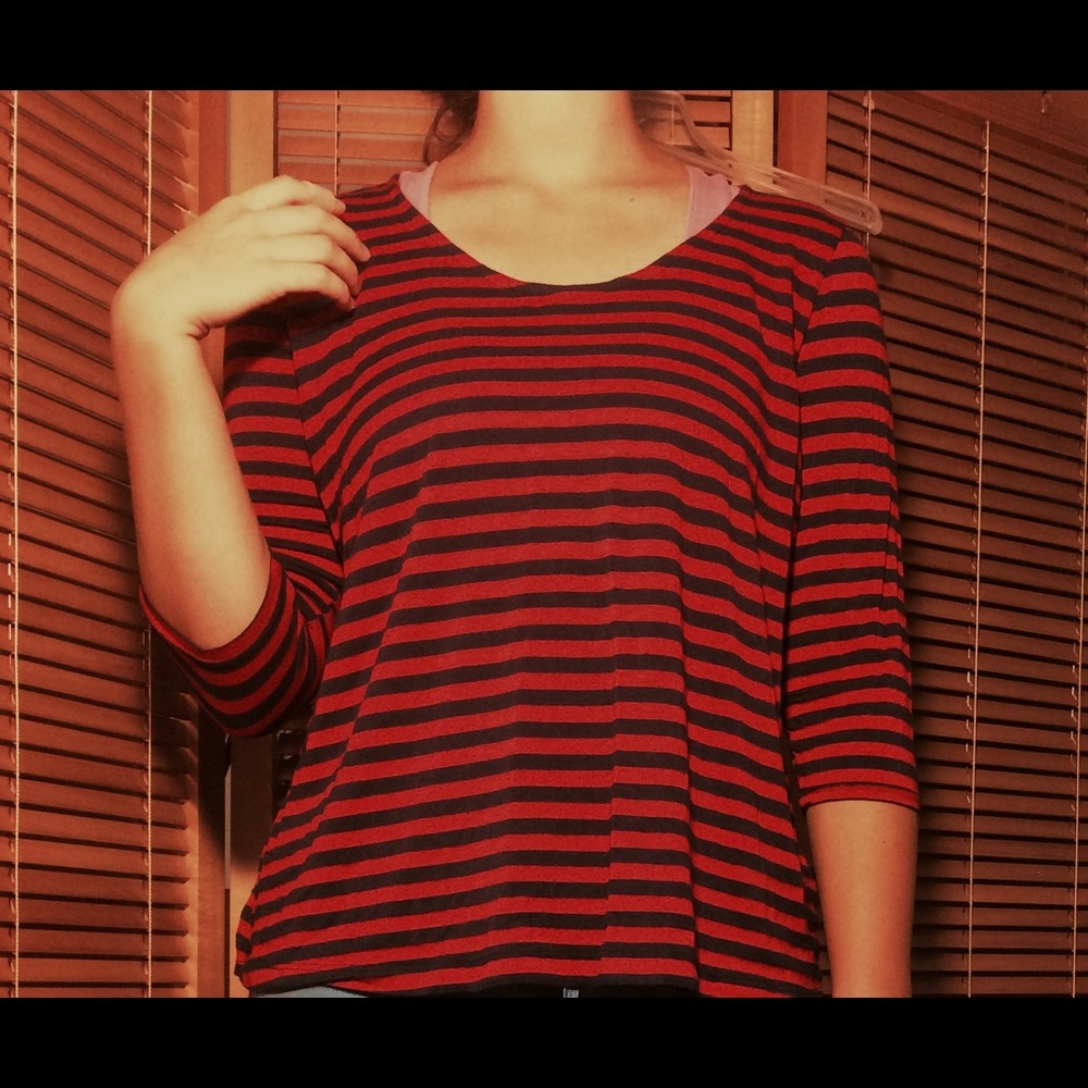 Navy and Red striped 3/4 shirt