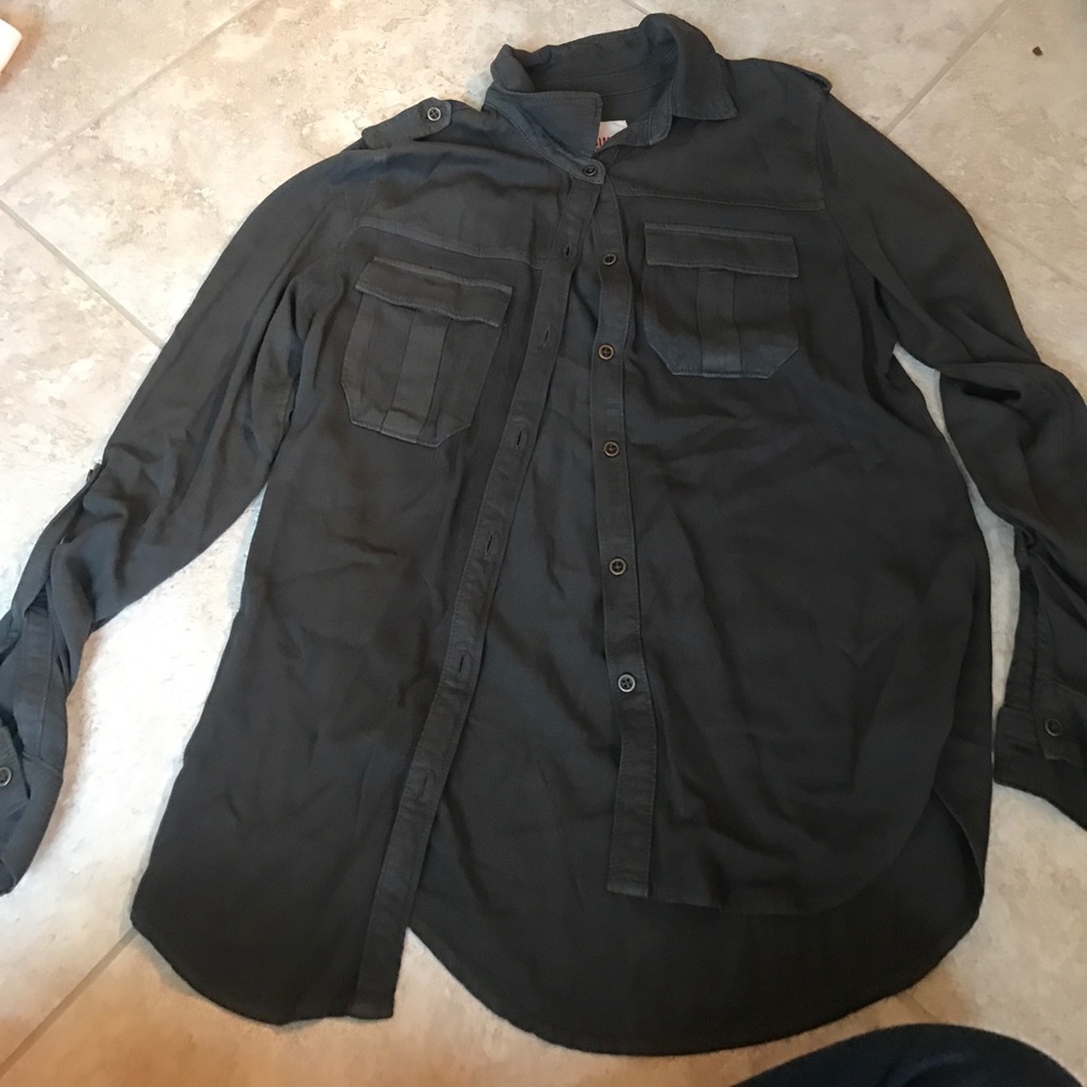 Gray button front utility shirt