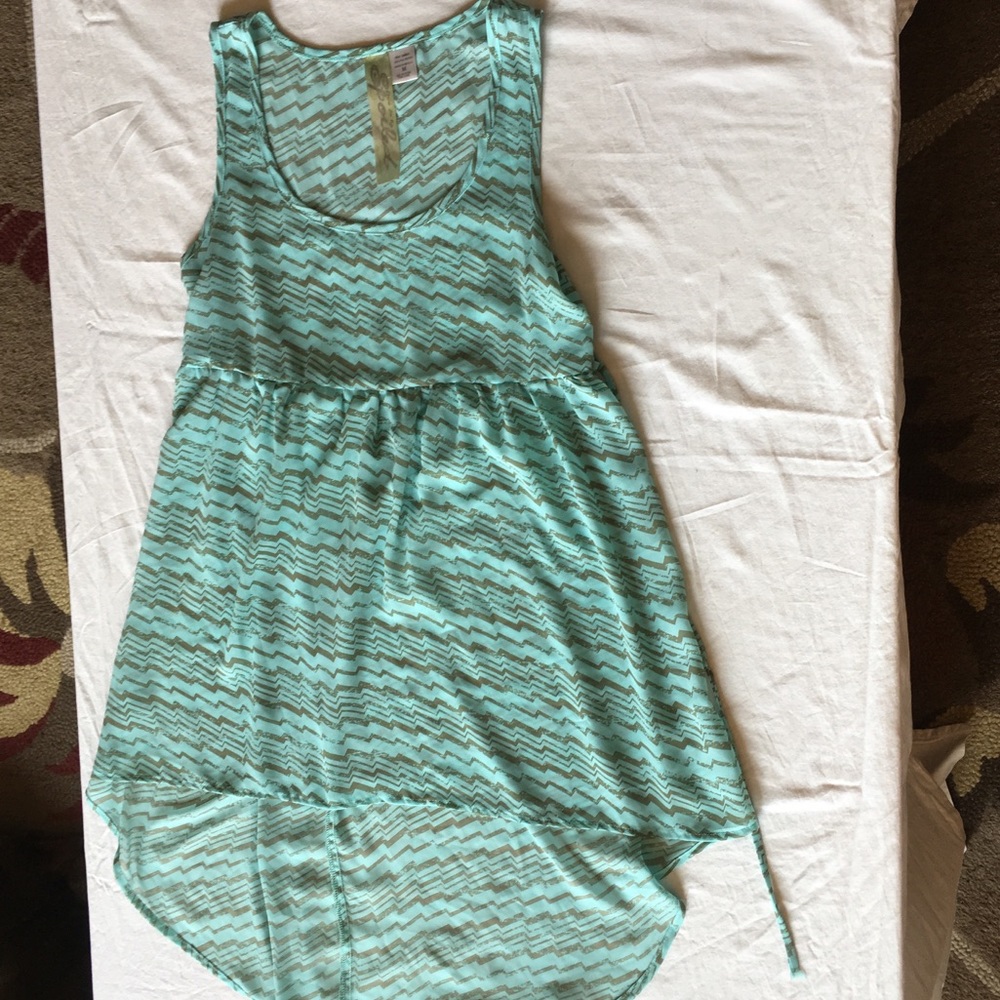 Turquoise and brown pattern high low dress