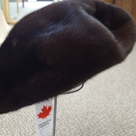 Mahogany Mink Fur Beret Hat - Picture 2 of 2
