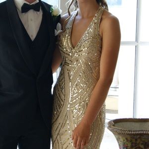 Tony Bowls backless gold evening gown RARE