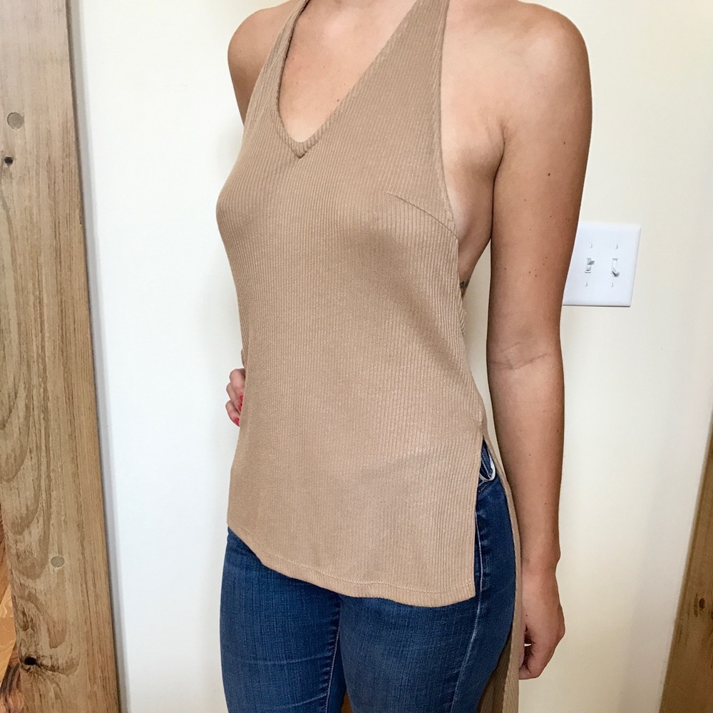 Never worn bronze ribbed "cape" top