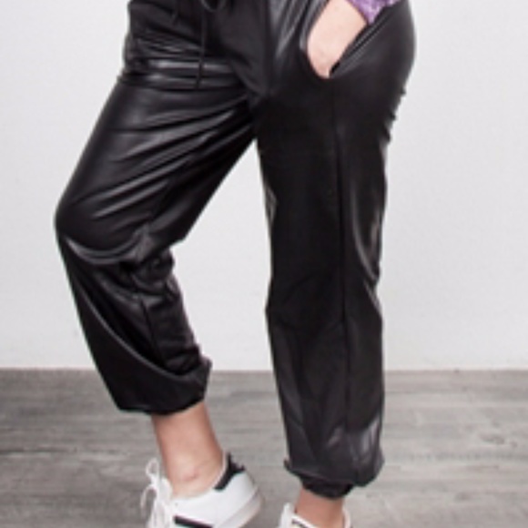 🔴LAST ONE 🔴 Black Faux Leather Joggers - Picture 2 of 3