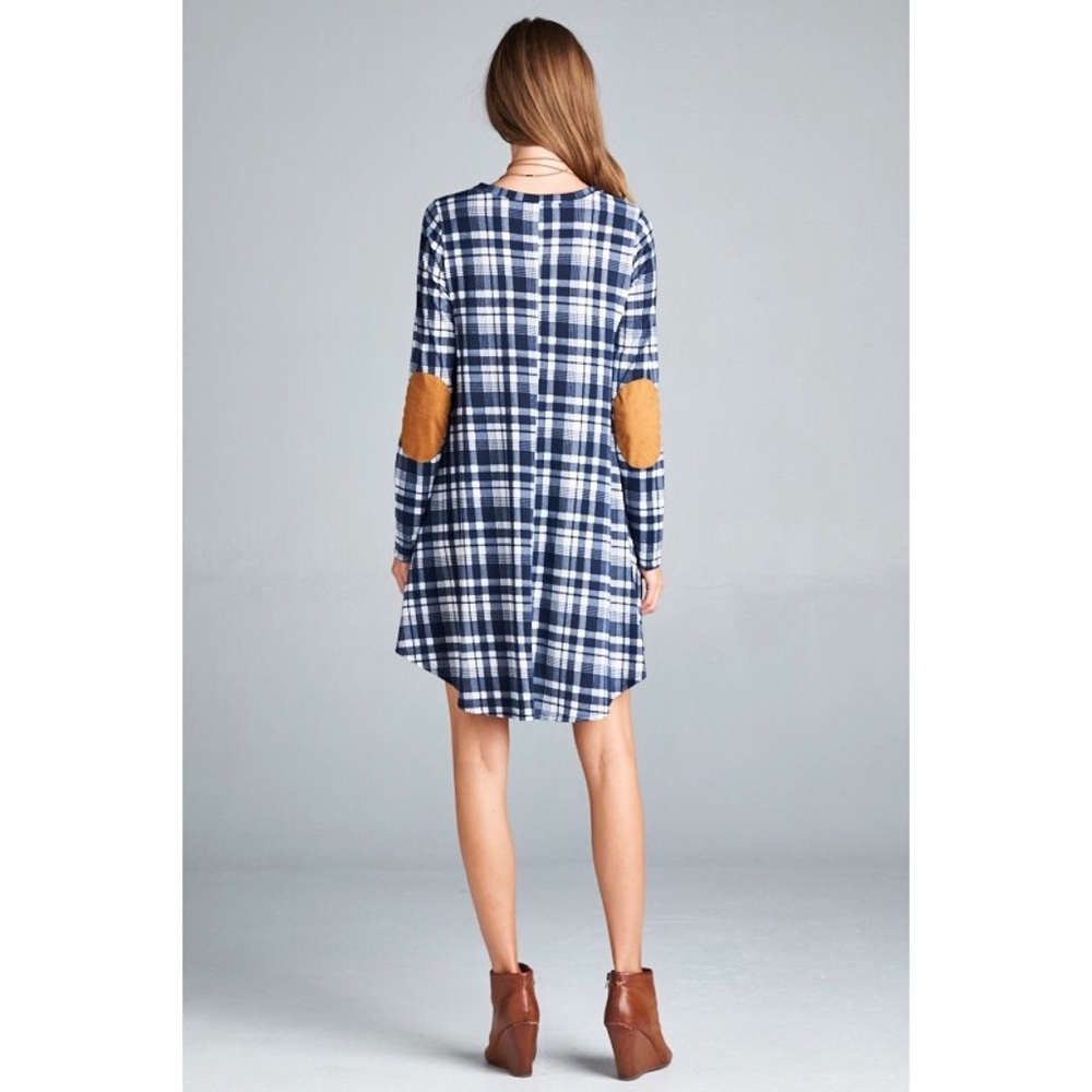 LAST❣️Blue and White Plaid Dress & Elbow Patches - Picture 3 of 3