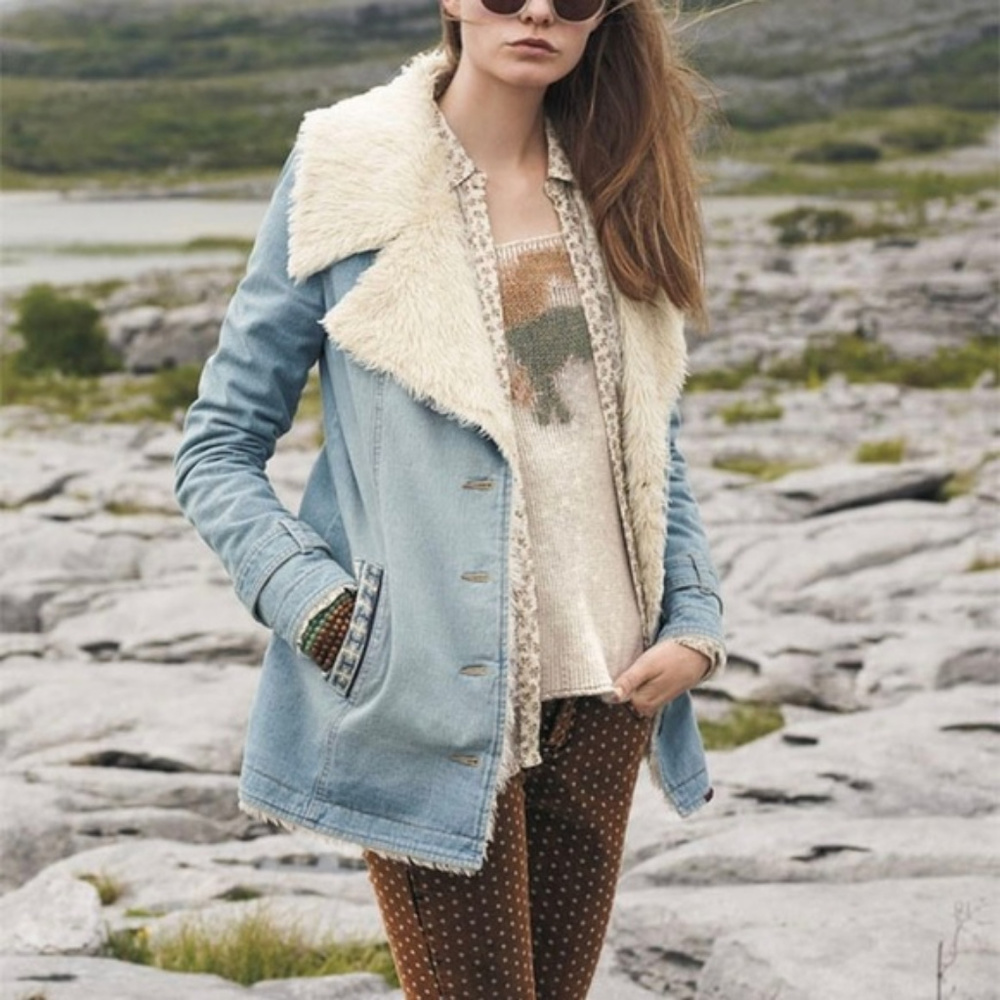 ISO Free People Sherpa Denim Coat Large or XL