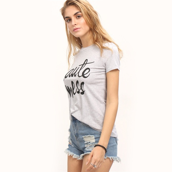 Haute Mess Fitted Graphic Tee Shirt Light Grey - Picture 3 of 5