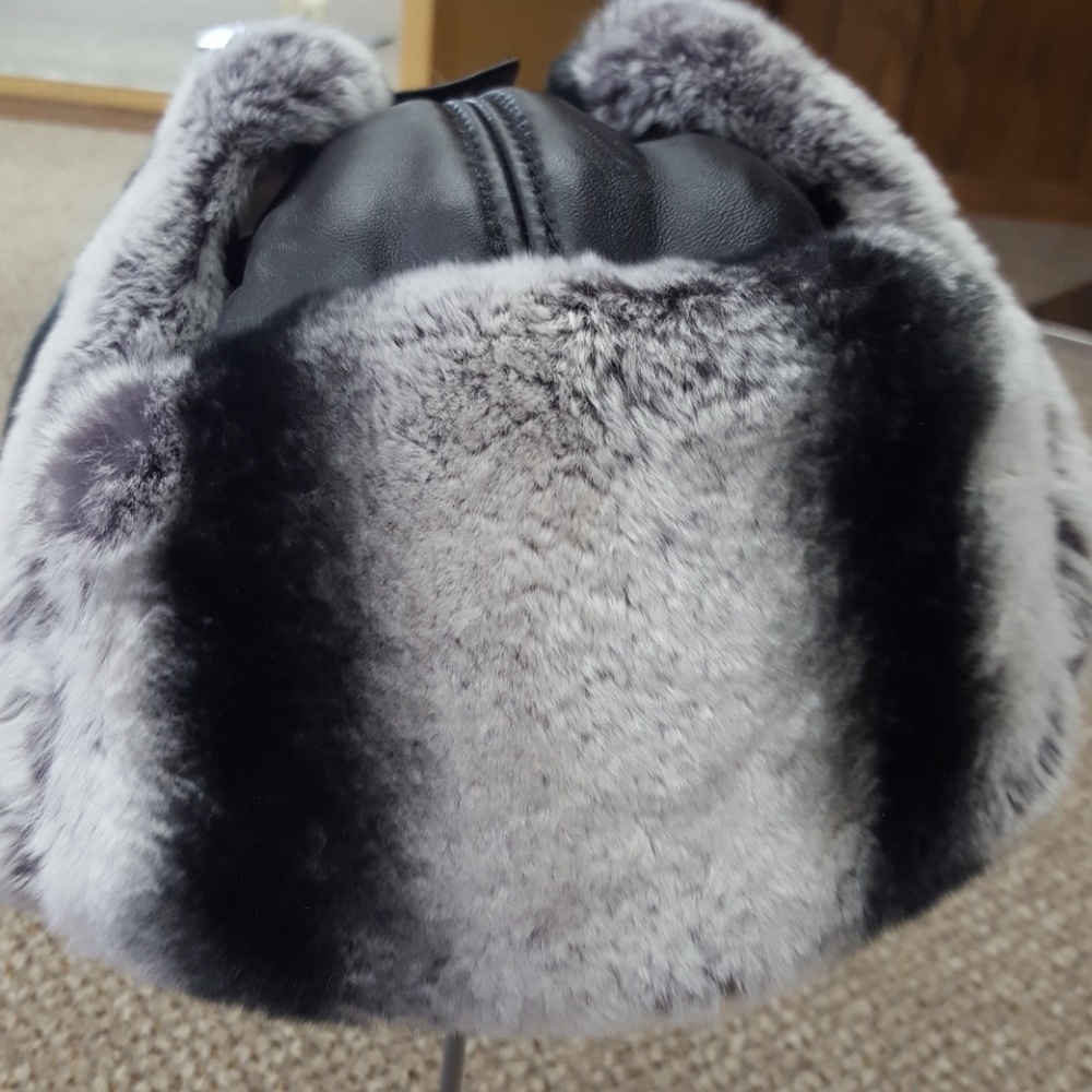 Trooper Lamb Leather Hat with Rex Rabbit Fur