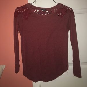 Burgundy long sleeve with floral shoulder cut outs