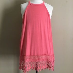Francesca's Pink tank top with lace detail