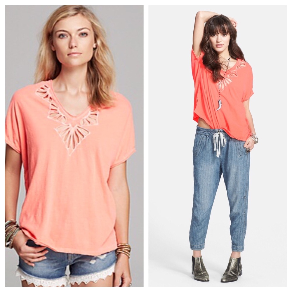 Free People Small Cut Out Double V neck T NWT!