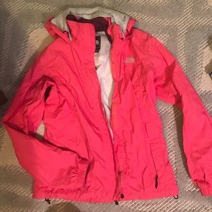Coral north face rain jacket