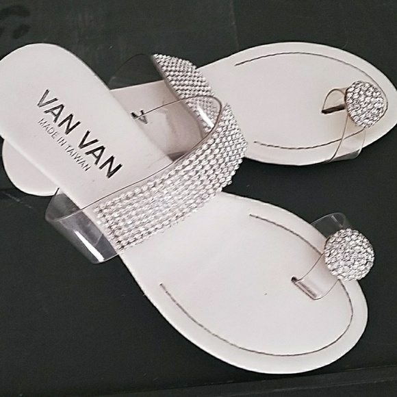 BLING WHITE SANDALS W/ LOTS OF GEMS!! - Picture 1 of 4