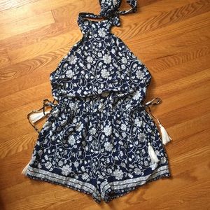Navy blue floral romper