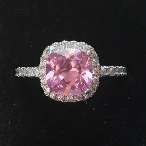 Pink sapphire ring in plated white gold