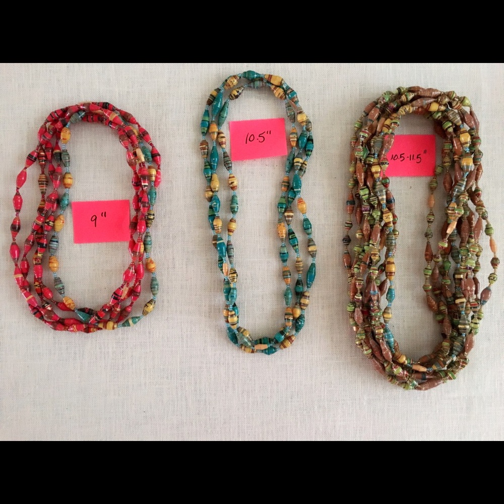 Rolled paper bead necklaces