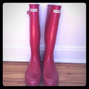 Red tall shiny Hunter Boots