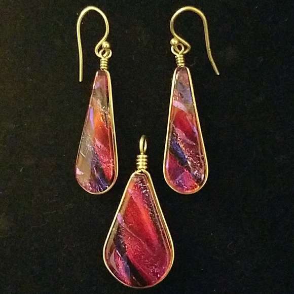 Jewelry - .925 Dichroic Glass Pendant and Earrings Set