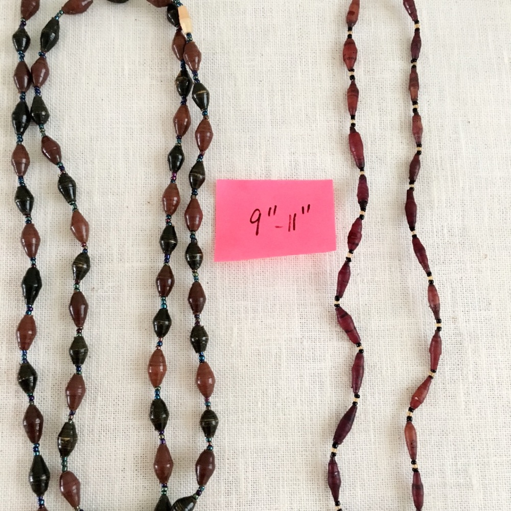 Rolled paper bead necklaces