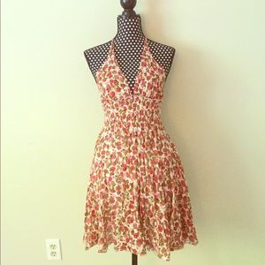 Red Pink White Floral Rose Print Sun Dress