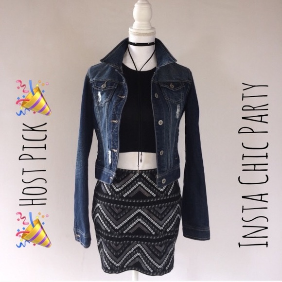 🎉HP🎉 Mudd Denim Jacket & Express Sequin Skirt - Picture 2 of 3