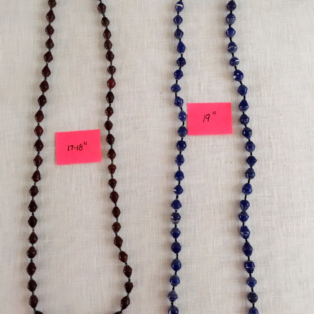 Rolled paper bead necklaces