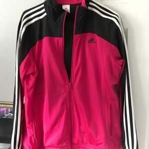 Adidas pink/gray track suit. Size XL/L -read deets
