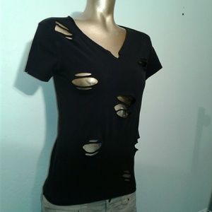 Zara stretch cotton distressed t shirt Medium