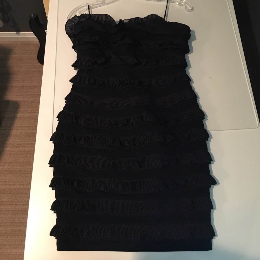 Black Strapless Ruffle Dress