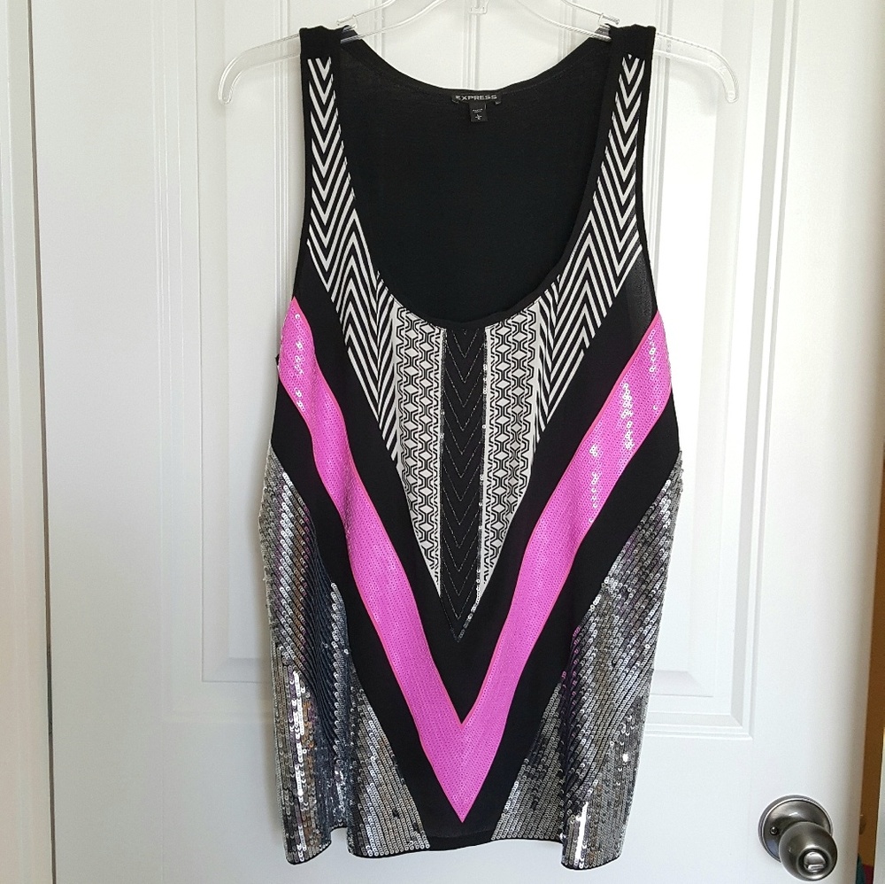 Express Art-Deco Sequin Embellished Tank Top