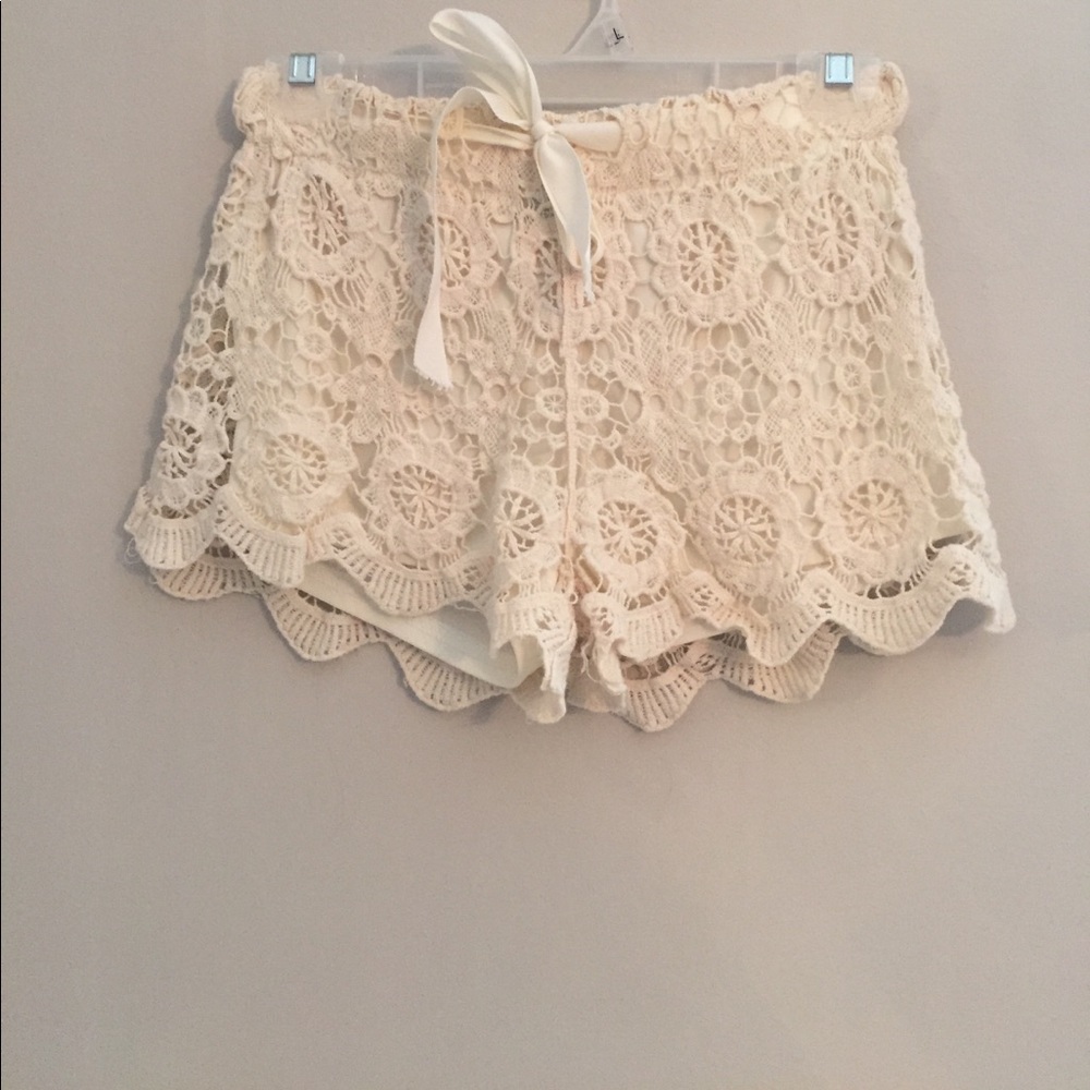 Cream crochet shorts