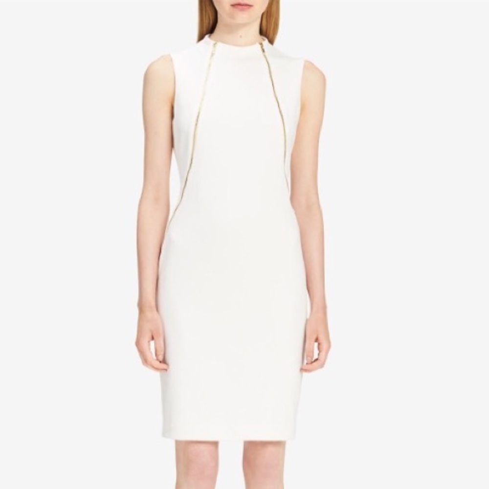 Calvin Klein Women's White Ponte Knit Zip Dress