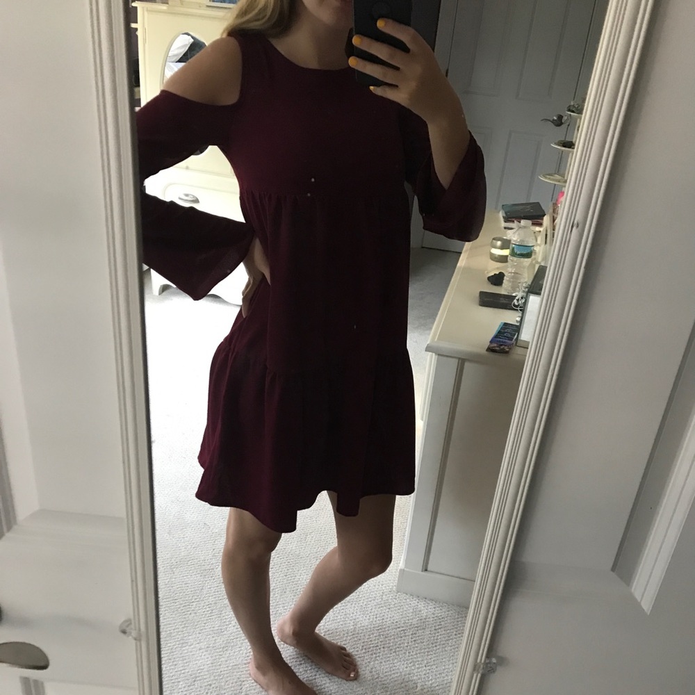 Maroon off the shoulder dress