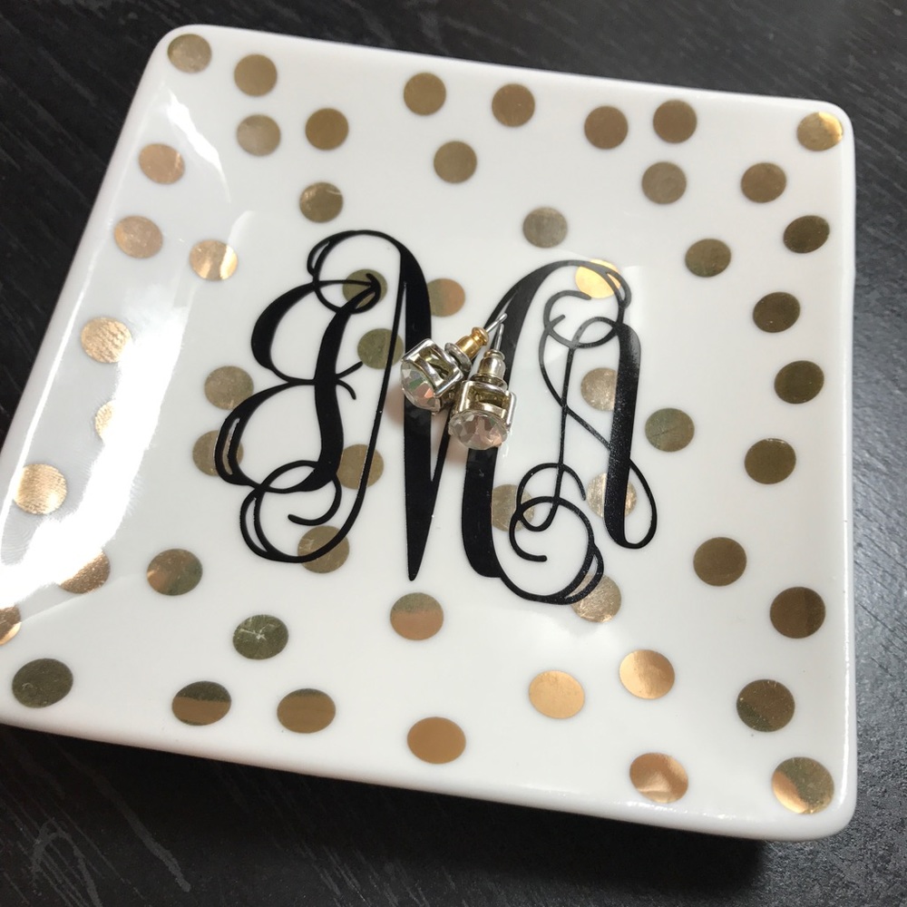 Polka Dot Monogrammed Jewelry Tray / Dish
