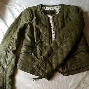 Faux olive green leather jacket