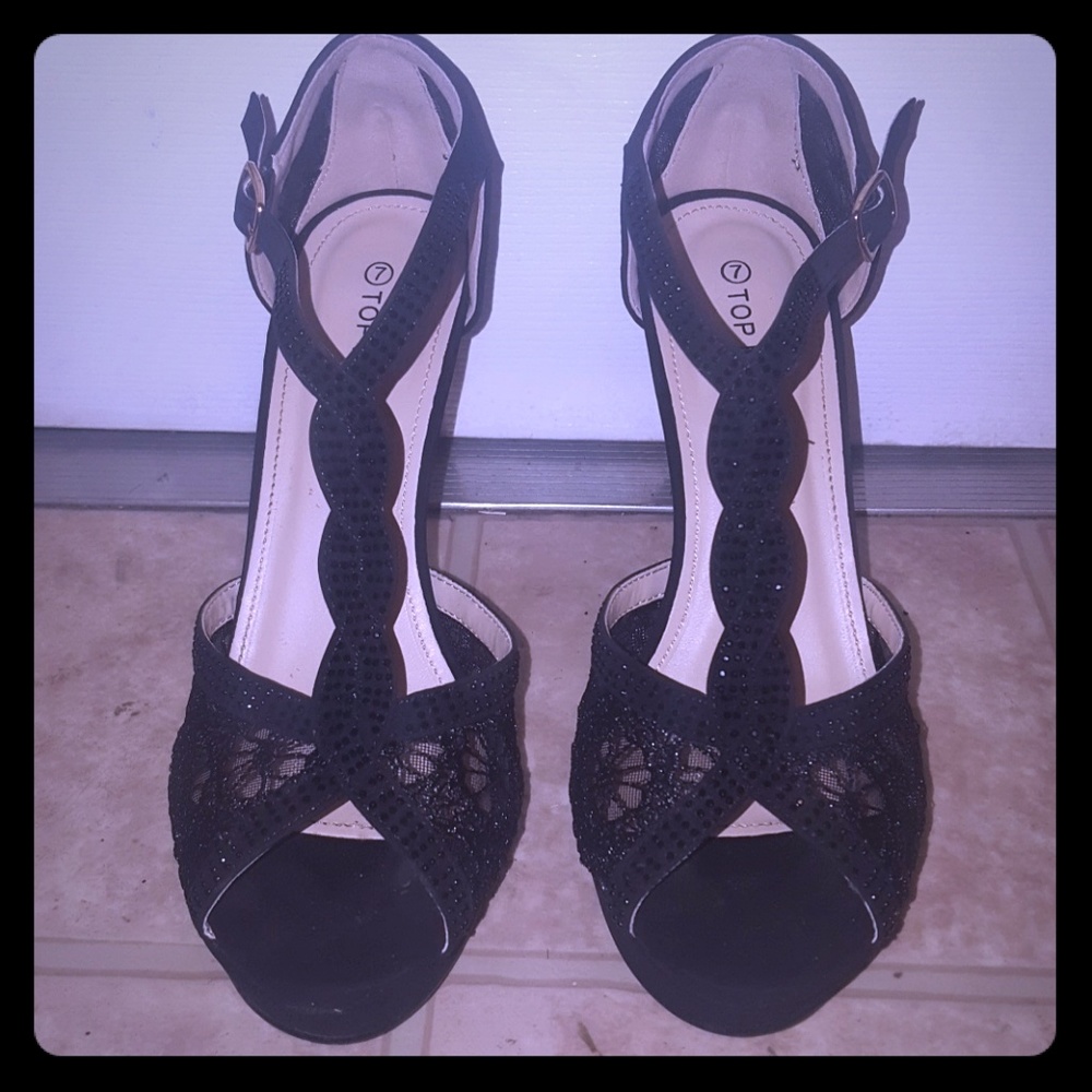 Black lace heels