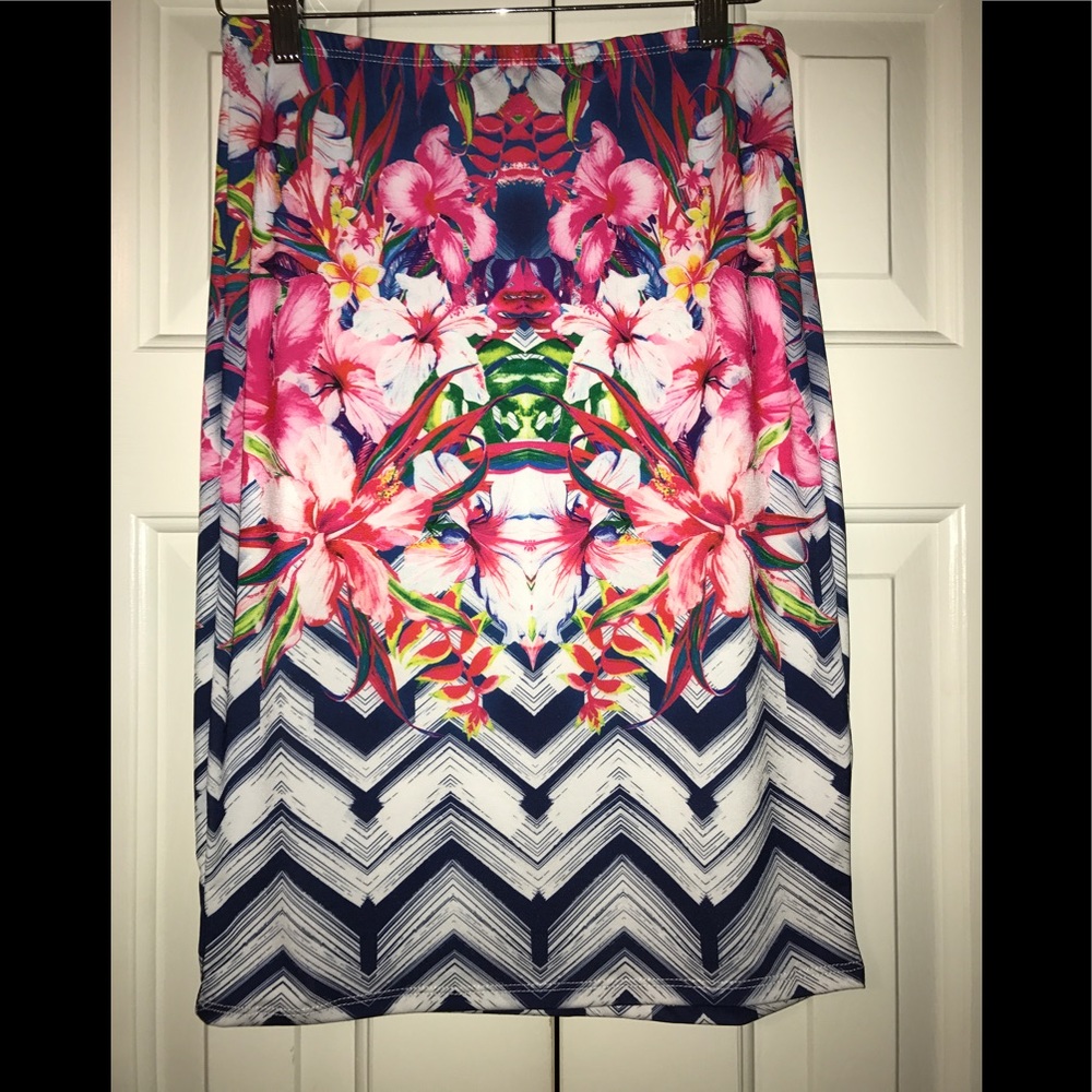 Bright patterned midi skirt