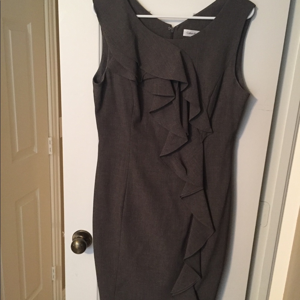 Calvin Klein Gray Ruffled Sheath Dress
