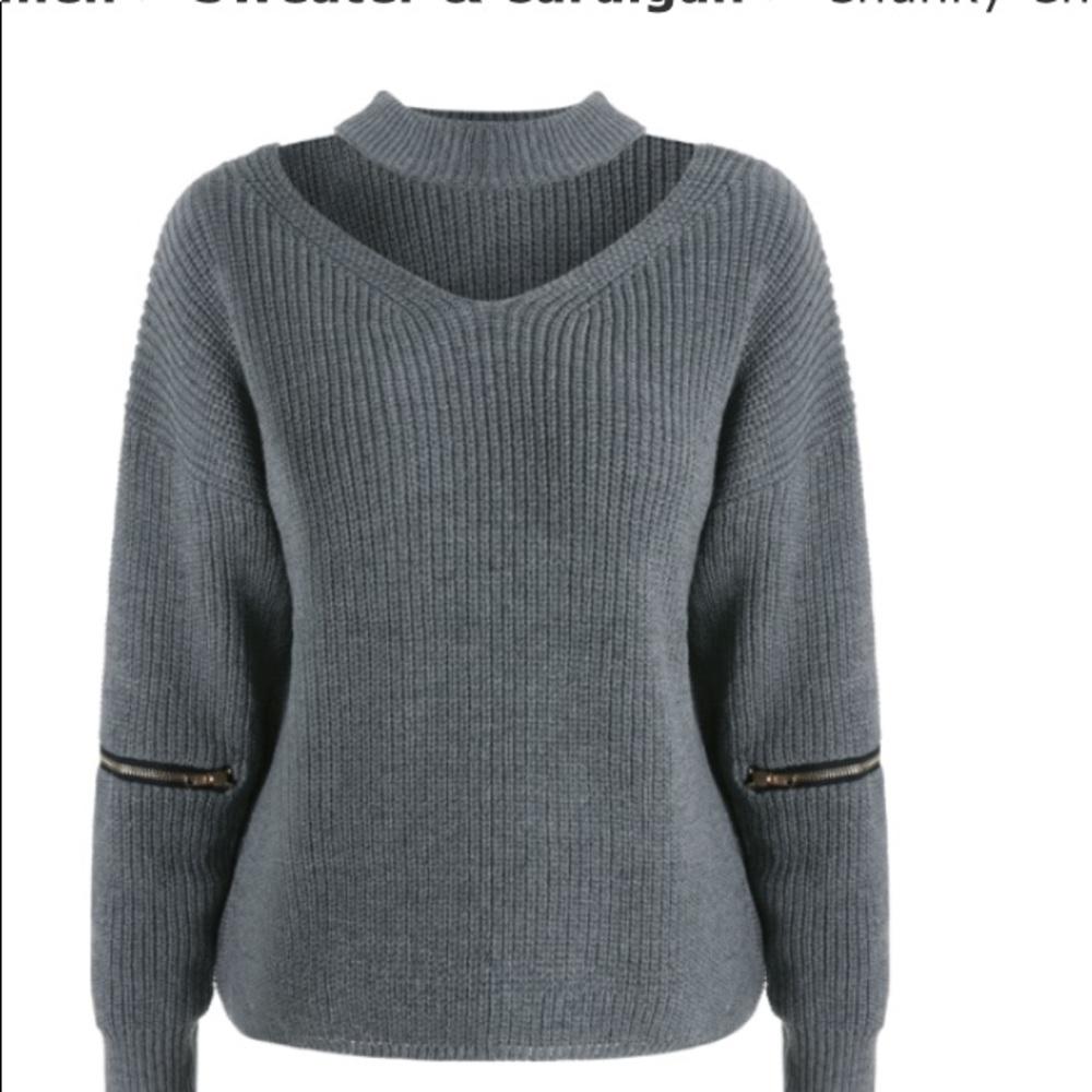 Choker style ribbed pullover zipper sweater - Picture 5 of 5