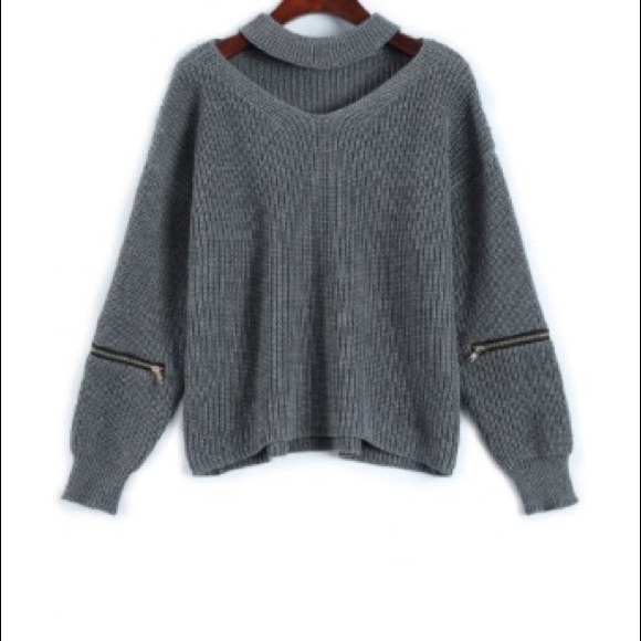Choker style ribbed pullover zipper sweater - Picture 4 of 5