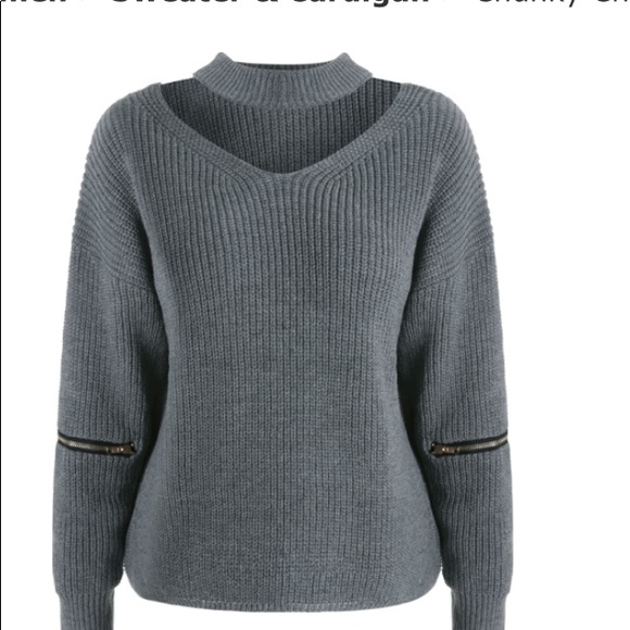 Choker style ribbed pullover zipper sweater - Picture 5 of 5