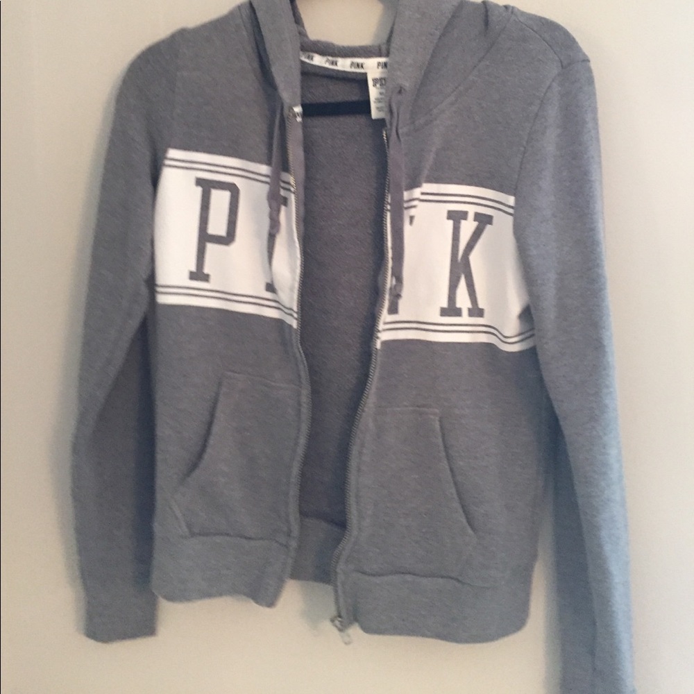 Gray zip up PINK hoodie