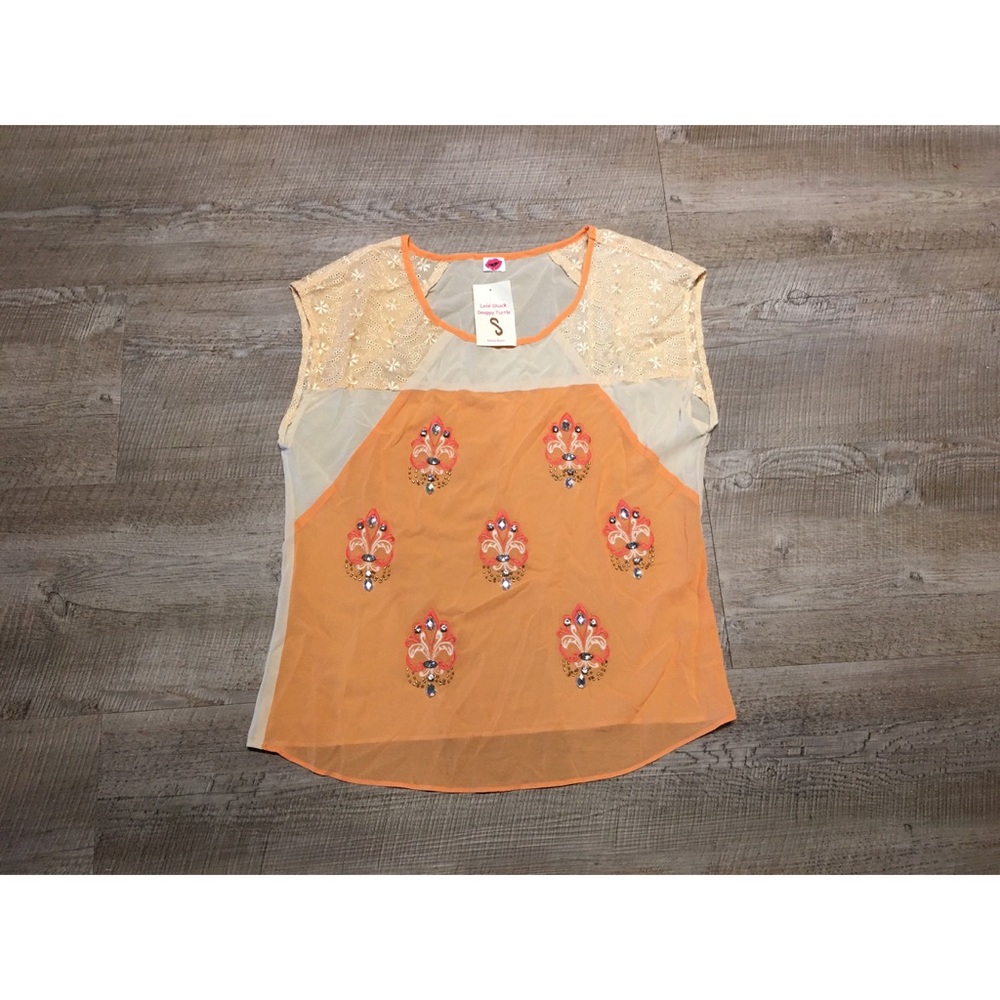 Snappy 🐢 : Tangerine Jewel Sheer Blouse S