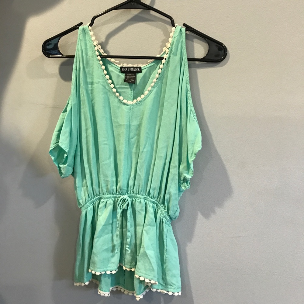 mint green cut out short sleeve shirt