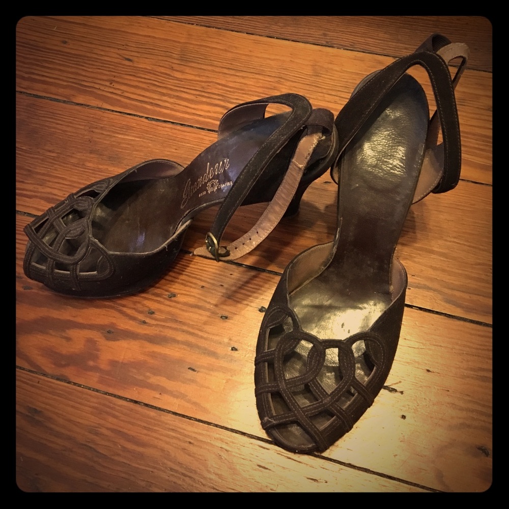 Vintage Chocolate Suede Heels with Ankle Strap