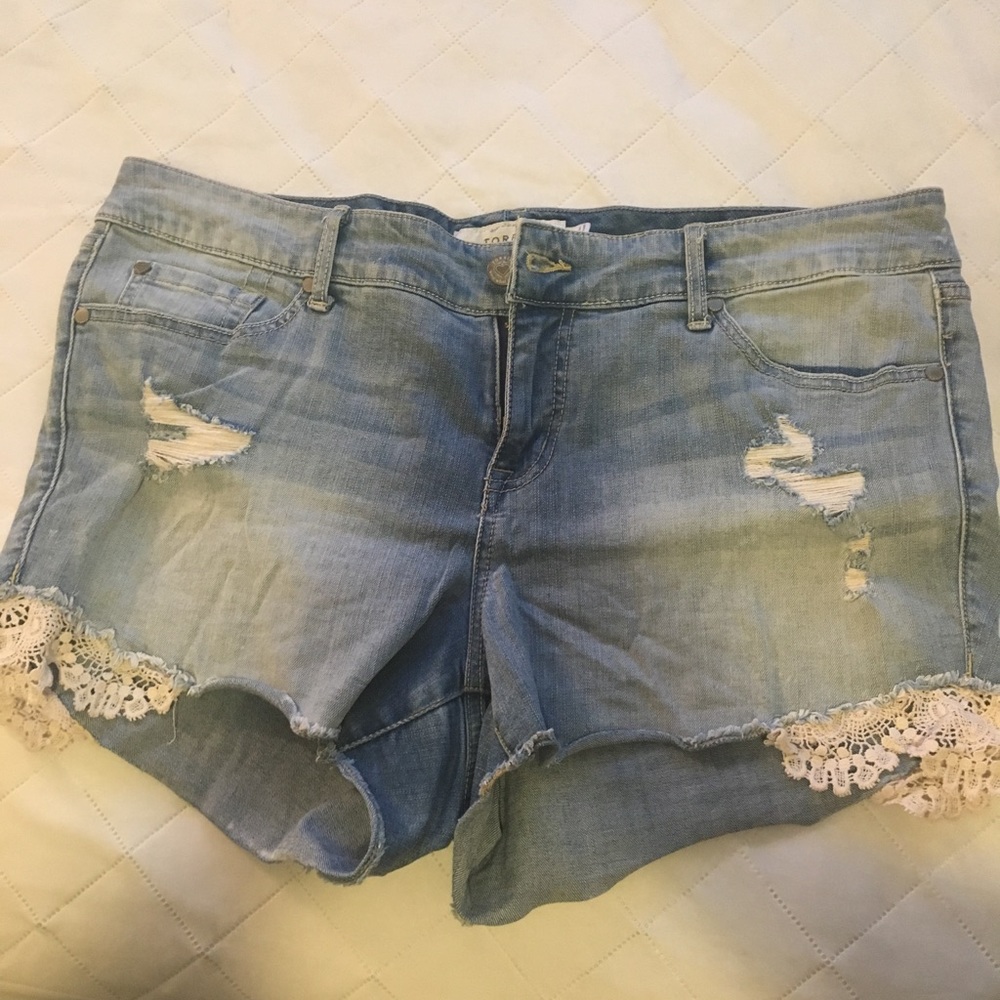 Denim and lace shorts