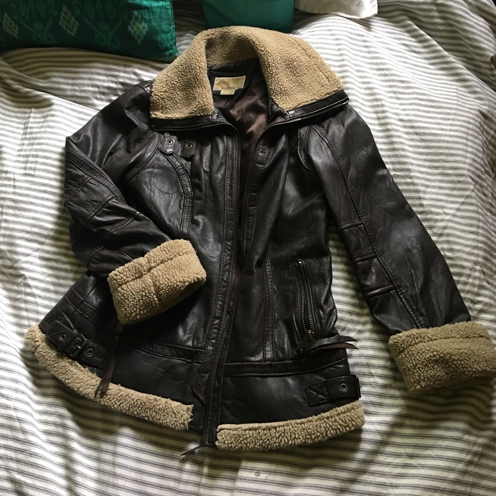 Michael Kors Genuine Leather Bomber Jacket